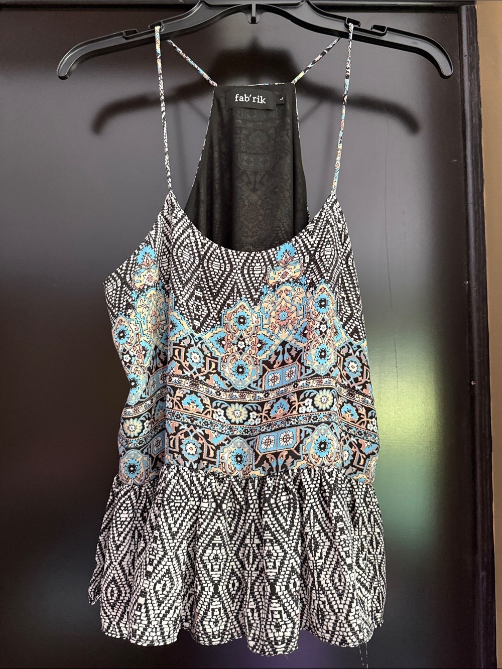 fab'rik Black & Blue Floral-Print Spaghetti-Strap Cami
